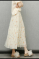 Fu Literary Temperament Printed Fairy Mesh Skirt in Cream