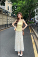 Fu Literary Temperament Printed Fairy Mesh Skirt in Cream