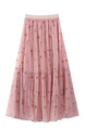 Fu Literary Temperament Printed Fairy Mesh Skirt in Pink