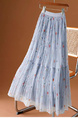 Fu Literary Temperament Printed Fairy Mesh Skirt in Light Blue