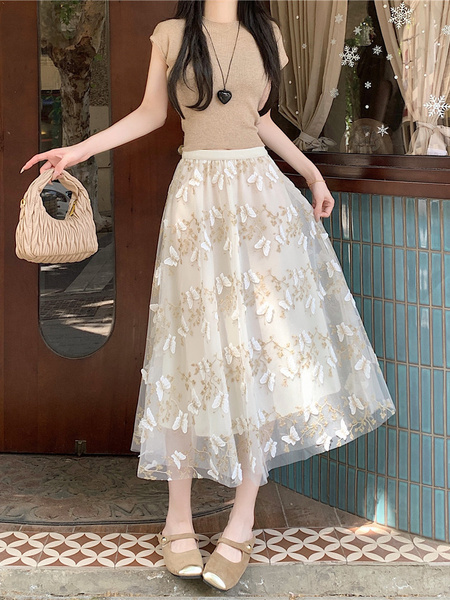Spot Real Shot Real Price Butterfly Gauze Skirt in Cream
