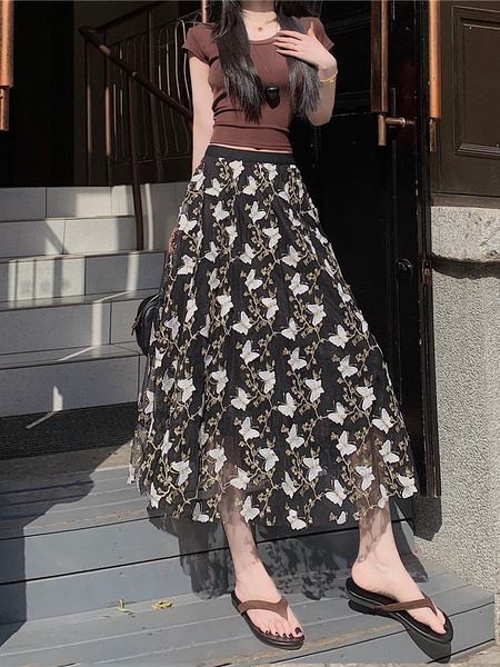 Spot Real Shot Real Price Butterfly Gauze Skirt in Black