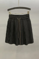 Korean Style Drawstring Elastic Waist Pleated Skirt in Dark Gray