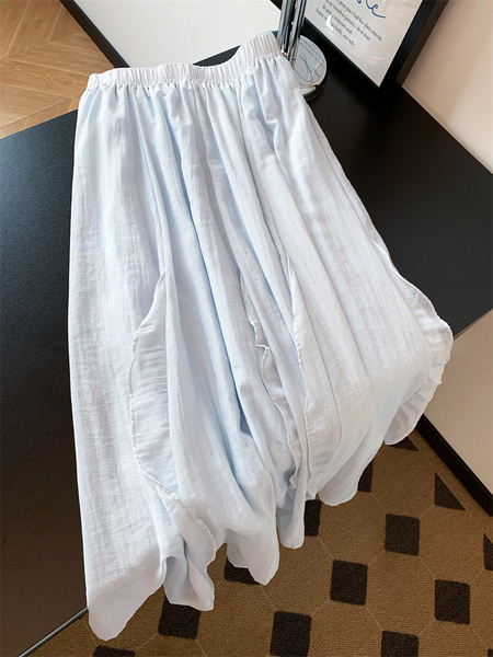 Real Shot Irregular Ruffled Pleated Skirt in Light Blue