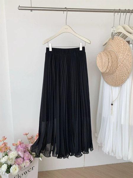 Spot Black Taro Purple Pleated Chiffon Skirt - Holiday Style Elegant Drape Large Swing Umbrella Skirt, Pleated A-Line, Length 97 cm