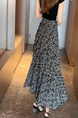 Black Floral Flowing Skirt - Summer 2025 Women's Chiffon Thin High Waist Drape Wood Ear Edge Casual Skirt