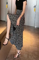 Black Floral Flowing Skirt - Summer 2025 Women's Chiffon Thin High Waist Drape Wood Ear Edge Casual Skirt