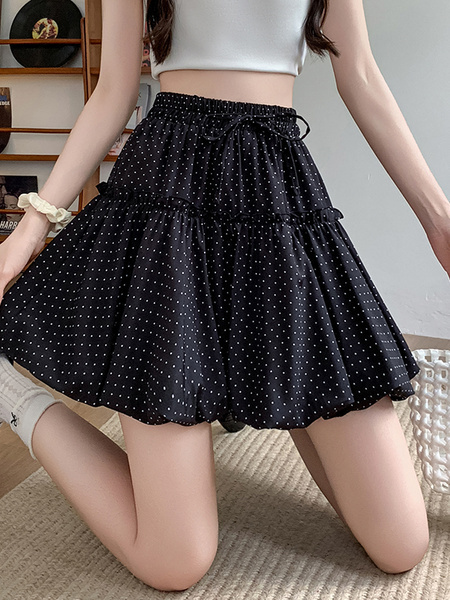 Black Polka Dot Short Skirt - Niche High Waist Slim Petite for Women