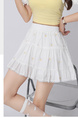 White Sweet Embroidery Flower Lace Skirt - Women's Summer High Waist Versatile Anti-Exposure A-Line Cake Skirt