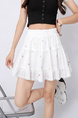 White Sweet Embroidery Flower Lace Skirt with Colorful Floral Embroidery - Women's Summer High Waist Versatile Anti-Exposure A-Line Cake Skirt