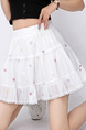 White Sweet Embroidery Flower Lace Skirt with Colorful Floral Embroidery - Women's Summer High Waist Versatile Anti-Exposure A-Line Cake Skirt