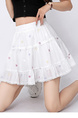 White Sweet Embroidery Flower Lace Skirt with Colorful Floral Embroidery - Women's Summer High Waist Versatile Anti-Exposure A-Line Cake Skirt
