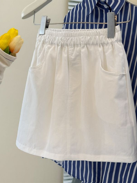 Real Shot White High Waist Candy Color Versatile Denim Skirt - Summer 2025 Casual Elastic Waist A-Line Skirt Short Skirt for Women