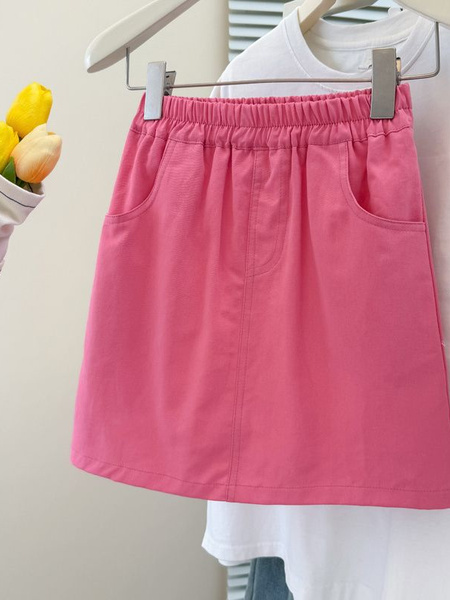 Real Shot Pink High Waist Candy Color Versatile Denim Skirt - Summer 2025 Casual Elastic Waist A-Line Skirt Short Skirt for Women