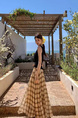 SE Xiuxixi High Waist Slim Plaid Skirt - Women's Medium Long Beige and Brown A-Line Chiffon Drape Umbrella Skirt for Women