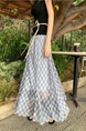 SE Xiuxixi High Waist Slim Plaid Skirt - Women's Medium Long Light Blue and White A-Line Chiffon Drape Umbrella Skirt for Women
