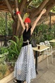 SE Xiuxixi High Waist Slim Plaid Skirt - Women's Medium Long Light Blue and White A-Line Chiffon Drape Umbrella Skirt for Women