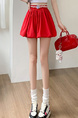 Real Shot of Spot Lace Edge Contrast Color Elastic High Waist Skirt - Summer New Korean Style Fashion Anti-Exposure Flower Bud Short Skirt in Red