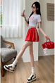 Real Shot of Spot Lace Edge Contrast Color Elastic High Waist Skirt - Summer New Korean Style Fashion Anti-Exposure Flower Bud Short Skirt in Red