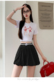 Real Shot of Spot Lace Edge Contrast Color Elastic High Waist Skirt - Summer New Korean Style Fashion Anti-Exposure Flower Bud Short Skirt in Black