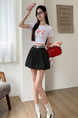 Real Shot of Spot Lace Edge Contrast Color Elastic High Waist Skirt - Summer New Korean Style Fashion Anti-Exposure Flower Bud Short Skirt in Black