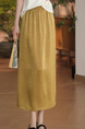 Xiaoer Retro Gallery Imitation Acetate Wrinkled Satin Elastic Waist Straight Textured Skirt for Women - Mustard Yellow