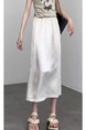 Xiaoer Retro Gallery Imitation Acetate Wrinkled Satin Elastic Waist Straight Textured Skirt for Women - Ivory
