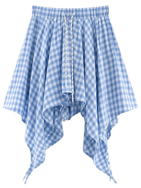 2025 Women's Summer Irregular Skirt New Style A-line Skirt Slim Temperament Age-Reducing All-Match Retro Plaid Short Skirt - Blue