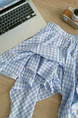 2025 Women's Summer Irregular Skirt New Style A-line Skirt Slim Temperament Age-Reducing All-Match Retro Plaid Short Skirt - Blue