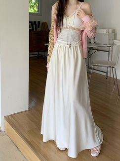 Real Shot Cost-Effective 2025 New Korean Style Ivory Satin Skirt Drooping Slimming A-Line Skirt Versatile Mid-Length Temperament Skirt Women