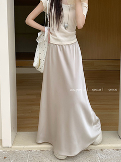 Real Shot Cost-Effective 2025 New Korean Style Beige Satin Skirt Drooping Slimming A-Line Skirt Versatile Mid-Length Temperament Skirt Women