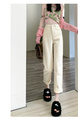 Real Shot in Stock Plus Size Plump Girls New Korean Style High Waist Cropped Casual Jeans Women's Loose Wide-Leg Straight Pants in Cream