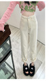 Real Shot in Stock Plus Size Plump Girls New Korean Style High Waist Cropped Casual Jeans Women's Loose Wide-Leg Straight Pants in Cream