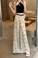 Real Shot Cost-Effective 2025 New Korean Style Floral Wide-Leg Pants in Beige Design High Waist Figure Flattering Mopping Pants Women's Belt