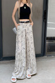 Real Shot Cost-Effective 2025 New Korean Style Floral Wide-Leg Pants in Beige Design High Waist Figure Flattering Mopping Pants Women's Belt