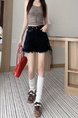 Real Shot Korean Style Summer Denim Shorts in Black Women's Slim Fit Cruciate Flower Adjustable Leisure Trend Super Short Shorts