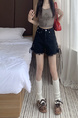 Real Shot Korean Style Summer Denim Shorts in Black Women's Slim Fit Cruciate Flower Adjustable Leisure Trend Super Short Shorts