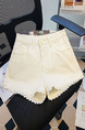 Lace Cream Denim Shorts Women's High Waist Slimming 2025 Summer Thin A-line Hot Girl Wide Leg Loose Small