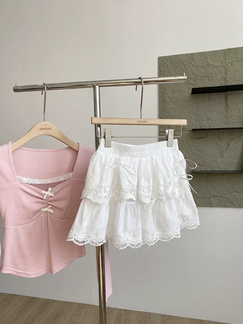 White Ruffled Lace Hook Flower Skirt for Women New Style Age-Reducing High Waist Ballet Puffy Cake Skirt A-line Short Skirt