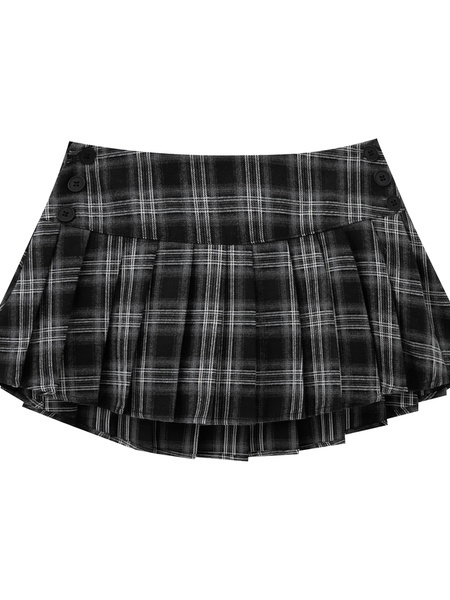 Retro Black and Gray Plaid Pleated Skirt New Style for Spring and Summer Low Waist College Slim Hot Girl Miniskirt American Style