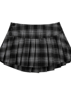 Retro Black and Gray Plaid Pleated Skirt New Style for Spring and Summer Low Waist College Slim Hot Girl Miniskirt American Style