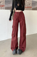 In Stock Plus Size Autumn American High Street Fried Street Ankela Red Cargo Jeans Female Autumn Piya Hot Girl Loose Red