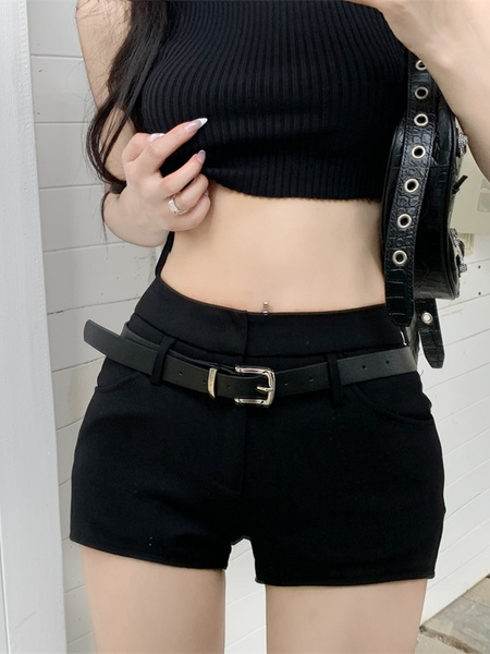 High Waist Sexy Hot Girl Versatile Temperament Casual Slimming Black Shorts with Belt - Real Shot and Real Price