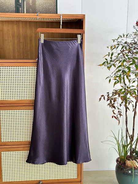 Beads Light Superior Sense Acetic Acid Satin Finish Half-length Skirt Women Lightweight New Chinese Style Versatile Elegance Mermaid Skirt A-line Long Skirt - Dark Purple