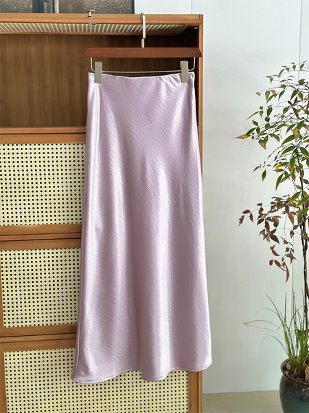 Beads Light Superior Sense Acetic Acid Satin Finish Half-length Skirt Women Lightweight New Chinese Style Versatile Elegance Mermaid Skirt A-line Long Skirt - Lavender