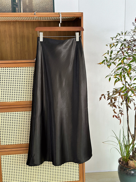 Beads Light Superior Sense Acetic Acid Satin Finish Half-length Skirt Women Lightweight New Chinese Style Versatile Elegance Mermaid Skirt A-line Long Skirt - Black
