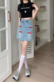 Real Shot Korean Style Sense of Design Letter Embroidery Plus Size Slimming Denim Skirt for Women A-line Hip-Wrapped Skirt Summer in Light Blue.