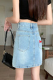 Real Shot Korean Style Sense of Design Letter Embroidery Plus Size Slimming Denim Skirt for Women A-line Hip-Wrapped Skirt Summer in Light Blue.