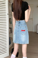 Real Shot Korean Style Sense of Design Letter Embroidery Plus Size Slimming Denim Skirt for Women A-line Hip-Wrapped Skirt Summer in Light Blue.