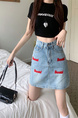 Real Shot Korean Style Sense of Design Letter Embroidery Plus Size Slimming Denim Skirt for Women A-line Hip-Wrapped Skirt Summer in Light Blue.